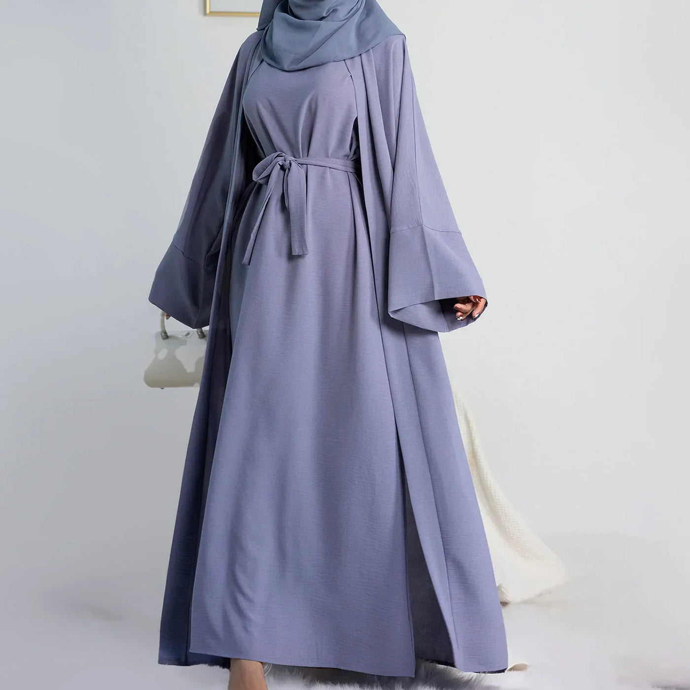 Modest 2 Piece Abaya Kimono + Sleeveless Inner Dress Set