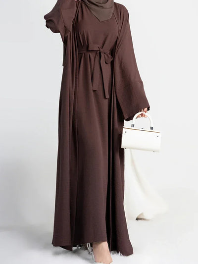 Modest 2 Piece Abaya Kimono + Sleeveless Inner Dress Set